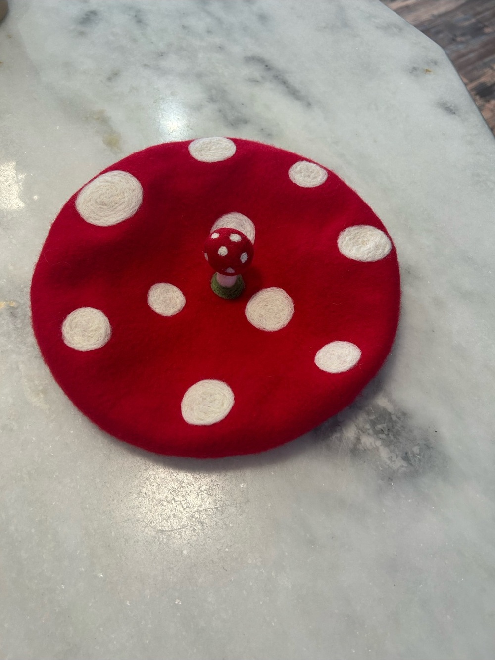 Wool Whimsical Red Mushroom Beret Hat